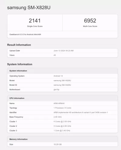 Galaxy Tab S10 sử dụng chip Dimensity 9300+, con chip flagship mới nhất của MediaTek, đã được xác nhận qua Geekbench cho phiên bản tablet dành cho thị trường Mỹ (Ảnh: Internet) Galaxy Tab S10 sử dụng chip Dimensity 9300+, con chip flagship mới nhất của MediaTek, đã được xác nhận qua Geekbench cho phiên bản tablet dành cho thị trường Mỹ (Ảnh: Internet)