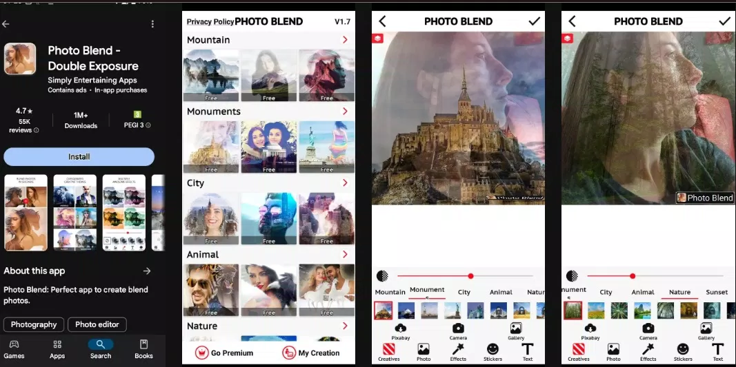 Tạo hiệu ứng phơi sáng kép cho hình ảnh bằng ứng dụng Photo Blend (Ảnh: Internet) Tạo hiệu ứng phơi sáng kép cho hình ảnh bằng ứng dụng Photo Blend (Ảnh: Internet)