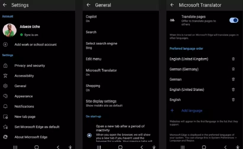 Bật tính năng Microsoft Translator trong trình duyệt Edge trên thiết bị di động (Ảnh: Internet) Bật tính năng Microsoft Translator trong trình duyệt Edge trên thiết bị di động (Ảnh: Internet)