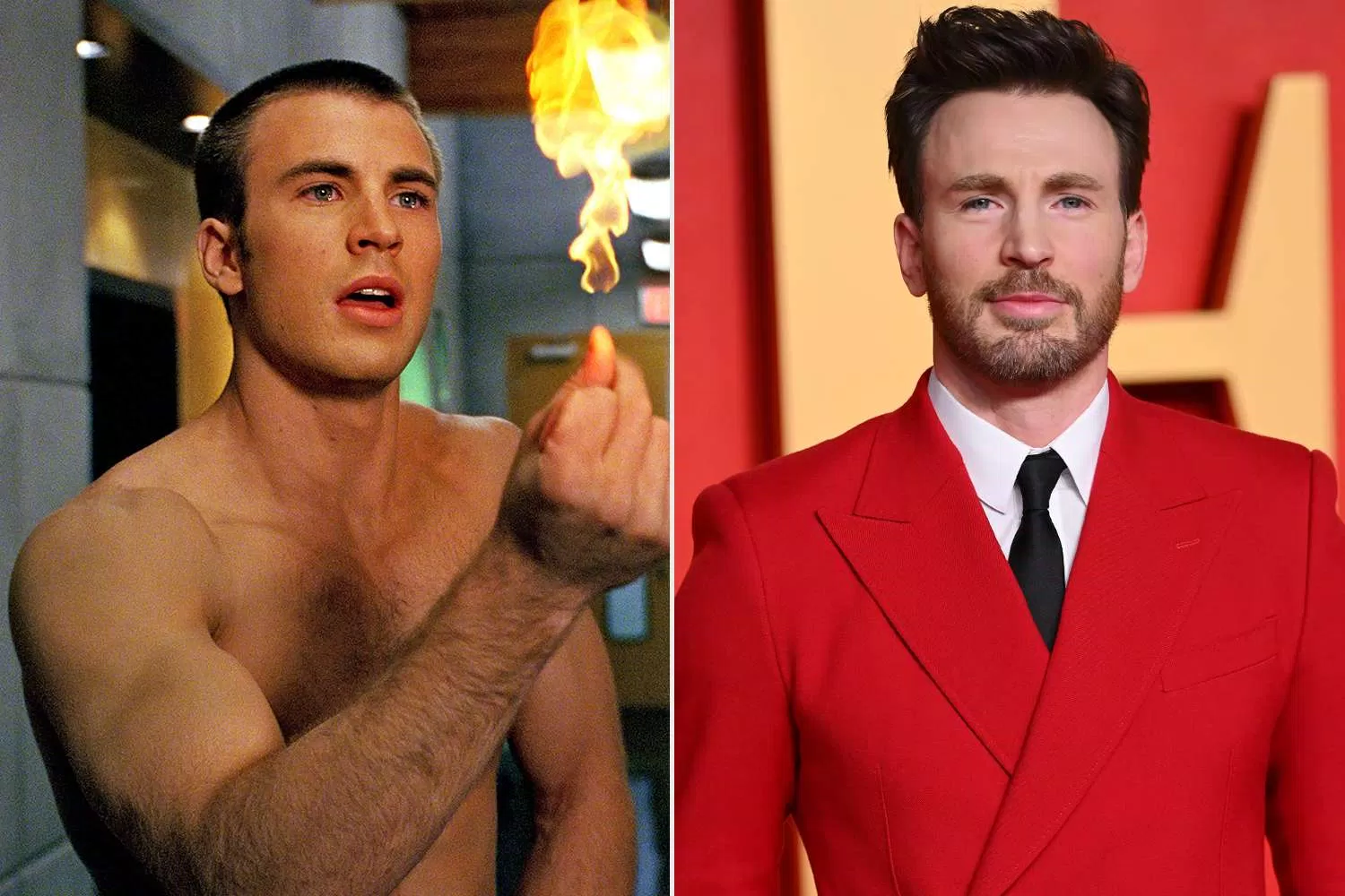 Diễn viên Chris Evans năm 2005(trái) và 2024(Ảnh: Internet)