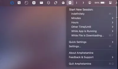 Các tùy chọn trong thanh menu của ứng dụng Amphetamine (Ảnh: Internet) Các tùy chọn trong thanh menu của ứng dụng Amphetamine (Ảnh: Internet)