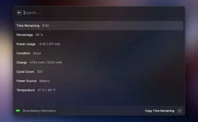 Xem tình trạng pin bằng ứng dụng Raycast trên máy Mac (Ảnh: Internet) Xem tình trạng pin bằng ứng dụng Raycast trên máy Mac (Ảnh: Internet)