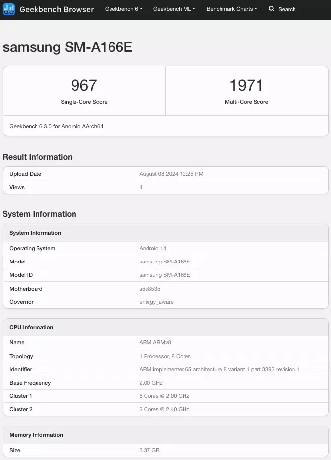 Samsung Galaxy A16 5G có số điểm Geekbench khá mạnh (Ảnh: Internet) Samsung Galaxy A16 5G có số điểm Geekbench khá mạnh (Ảnh: Internet)
