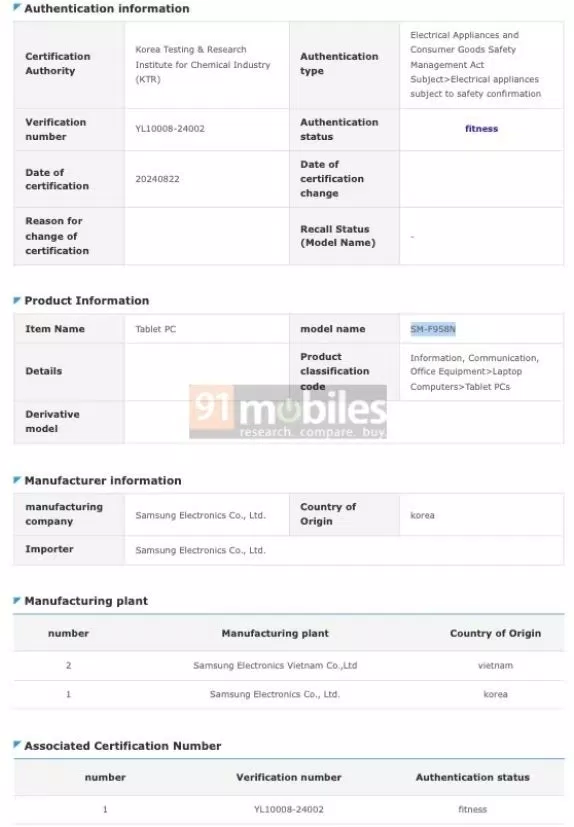 Thiết bị Samsung mang số model SM-F958N, được cho là Galaxy Z Fold6 Slim (Ảnh: Internet) Thiết bị Samsung mang số model SM-F958N, được cho là Galaxy Z Fold6 Slim (Ảnh: Internet)