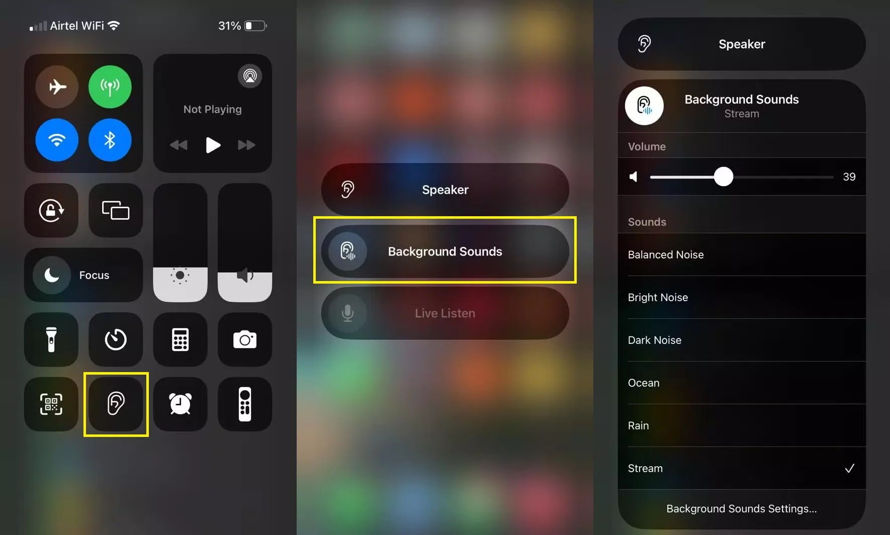 Cách để bật ứng dụng tiếng ồn trắng trên iPhone (Ảnh: Internet)