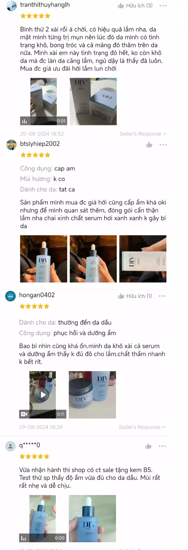 Đánh giá của khách hàng về Serum B5 DIV