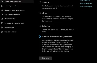 Microsoft Defender đang chạy trên máy tính để quét virus offline (Ảnh: Internet) Microsoft Defender đang chạy trên máy tính để quét virus offline (Ảnh: Internet)