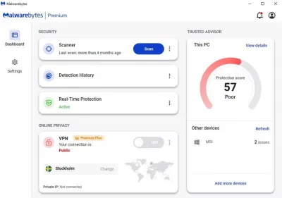 Màn hình chính của Malwarebytes phiên bản Premium (Ảnh: Internet) Màn hình chính của Malwarebytes phiên bản Premium (Ảnh: Internet)