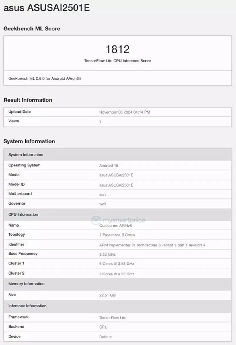 ROG Phone 9 lộ điểm Geekbench ML Core (Ảnh: Internet)