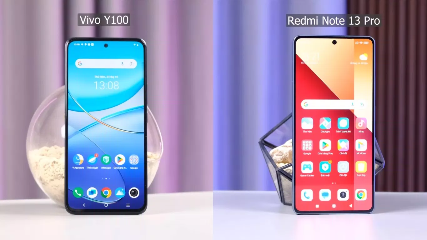 Redmi Note 13 Pro 4G có thiết kế viền màn hình mỏng hơn nhiều so với vivo Y100 (Ảnh: Internet)