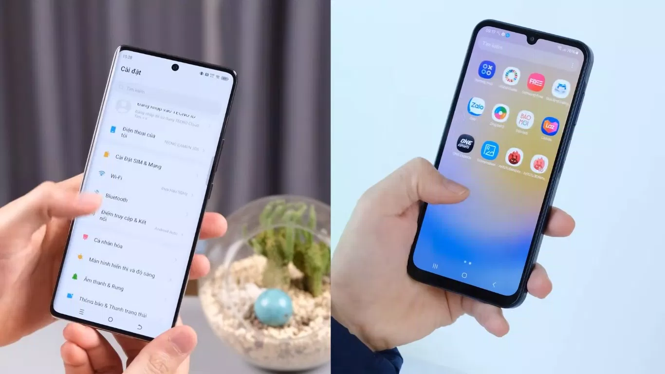 Tecno Camon 30S có viền nhỏ mỏng hơn khá nhiều so với Galaxy A25 (Ảnh: Internet) Tecno Camon 30S có viền nhỏ mỏng hơn khá nhiều so với Galaxy A25 (Ảnh: Internet)