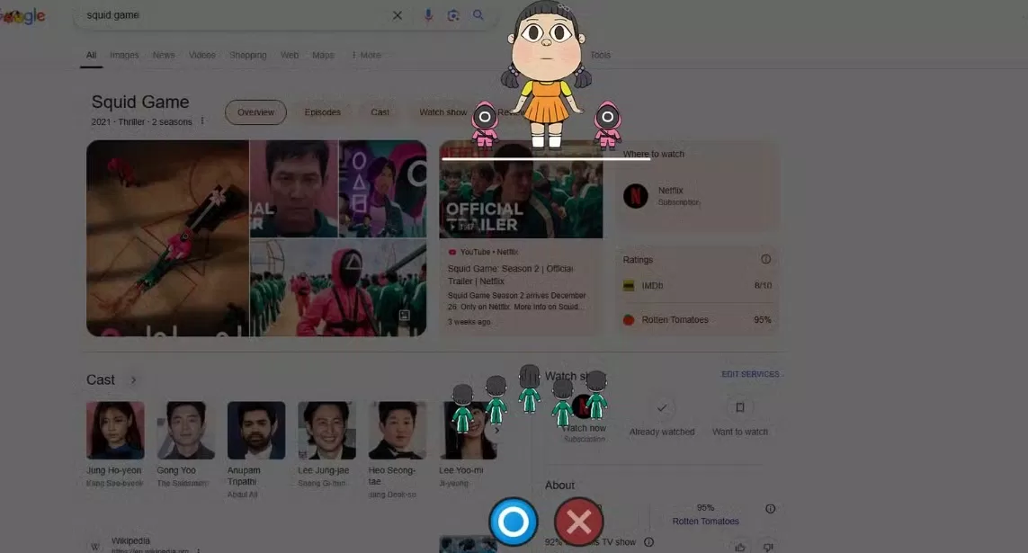 Trò chơi Đèn đỏ, Đèn xanh của Squid Games được tích hợp trên Google Tìm kiếm (Ảnh: Internet)