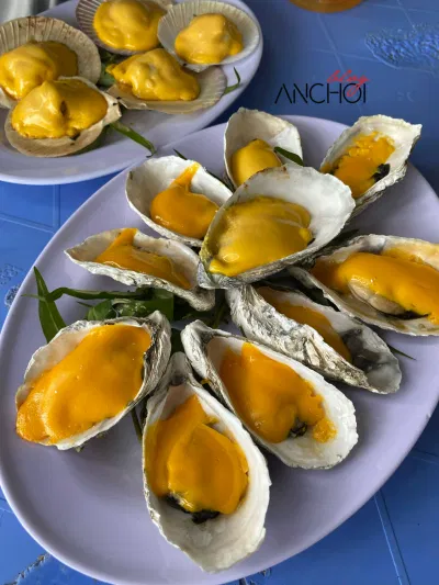 Món hàu nướng phô mai tại quán hàu sữa Quý Mập (nguồn: BlogAnChoi)