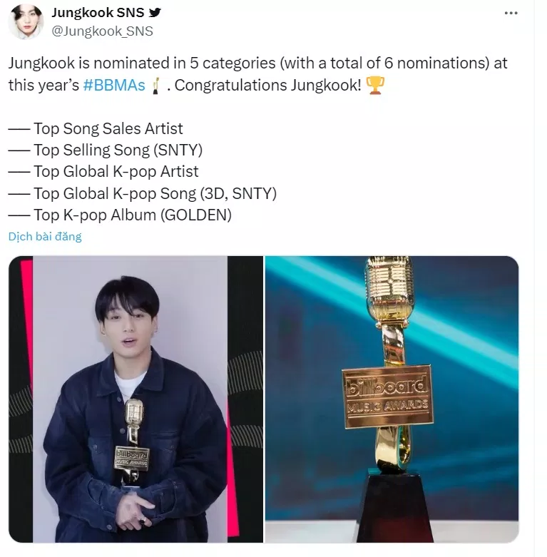 Những đề cử của Jungkook tại BBMAs 2024 (Ảnh: Internet)