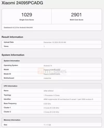 Điểm Geekbench của POCO X7 (Ảnh: Internet) Điểm Geekbench của POCO X7 (Ảnh: Internet)