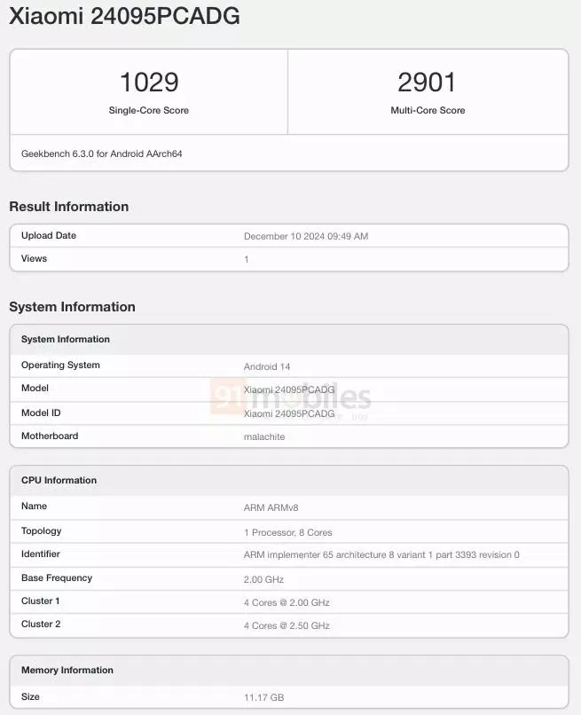 Điểm Geekbench của POCO X7 (Ảnh: Internet) Điểm Geekbench của POCO X7 (Ảnh: Internet)