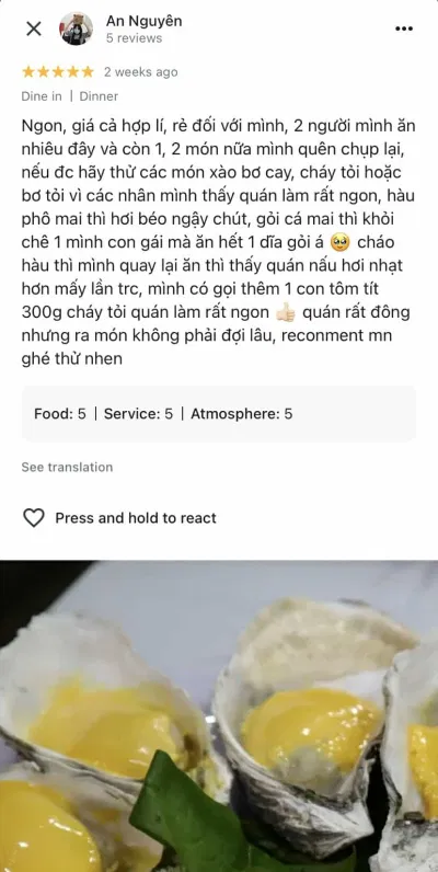 Nhận xét của khách hàng về quán hàu sữa Quý Mập (nguồn: Internet)