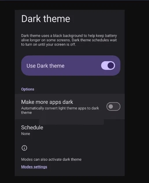 Tính năng ẩn Làm tối nhiều ứng dụng hơn trong Android 16 Beta 1 (Ảnh: Internet) Tính năng ẩn Làm tối nhiều ứng dụng hơn trong Android 16 Beta 1 (Ảnh: Internet)