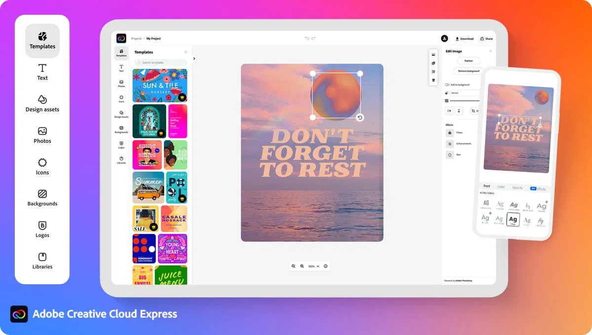 App chỉnh ảnh miễn phí tốt nhất 2025: Adobe Express