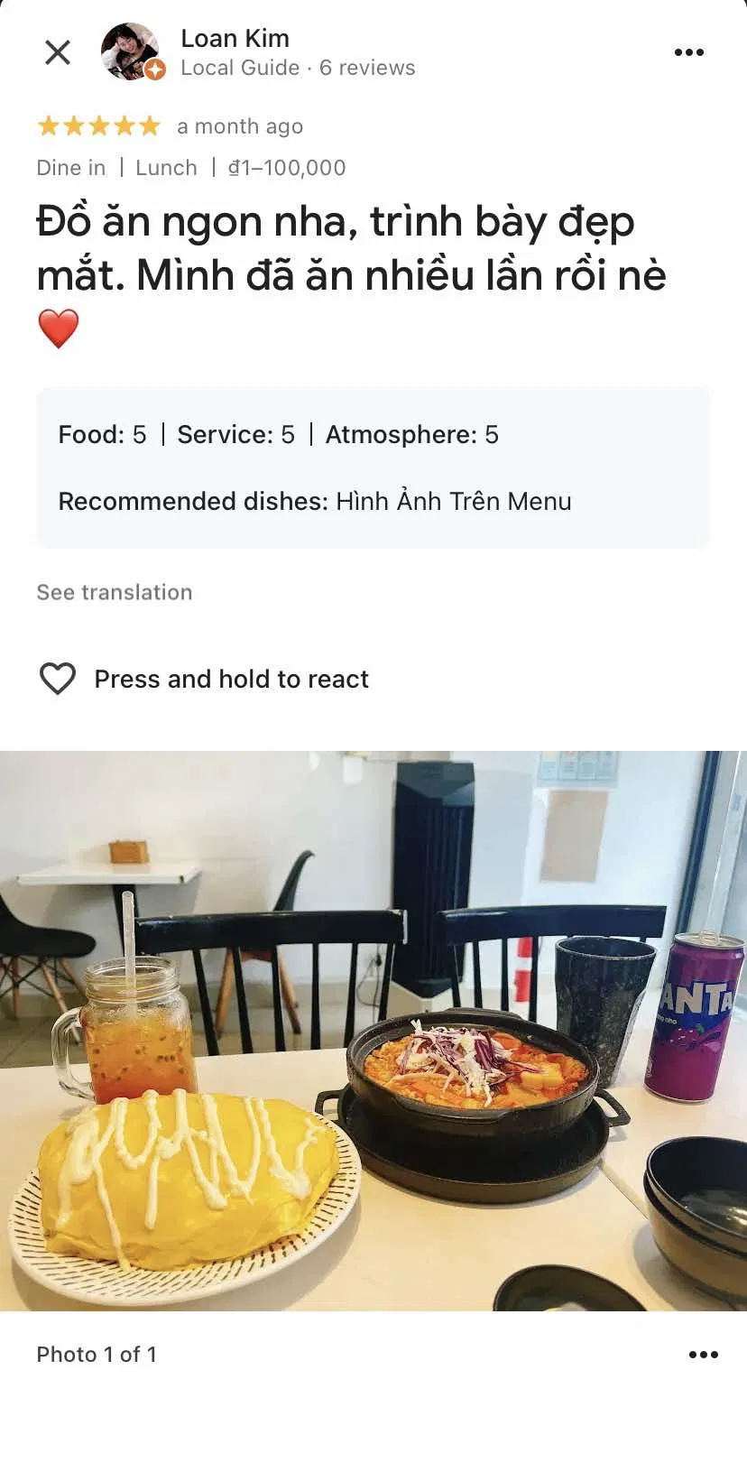 Đánh giá của khách hàng về quán Kobop Korean Food (nguồn: Internet)