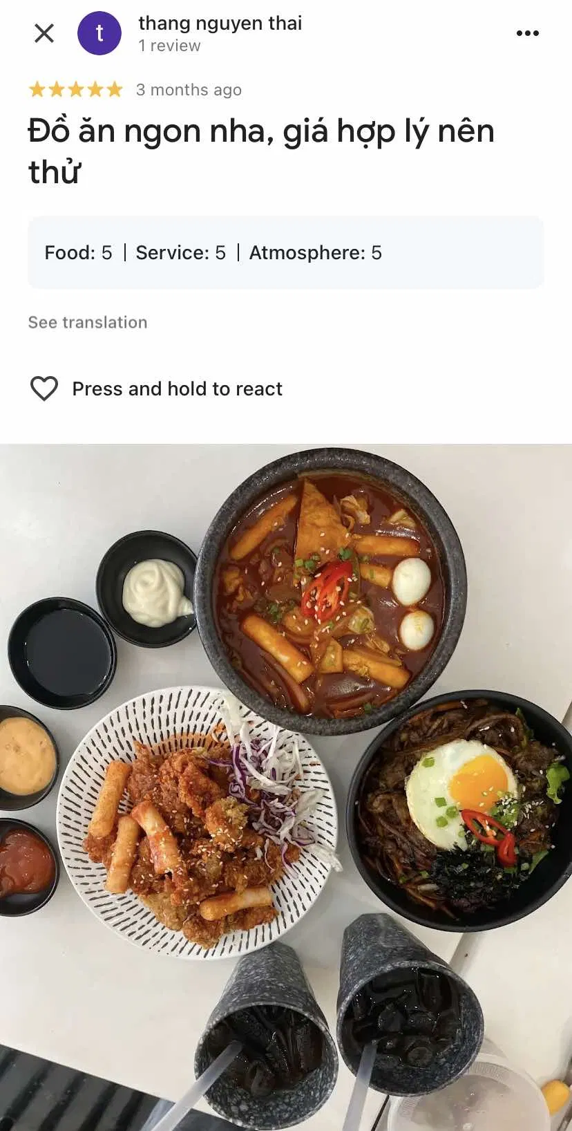 Đánh giá của khách hàng về quán Kobop Korean Food (nguồn: Internet)