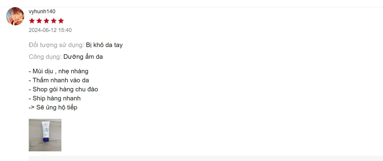 Đánh giá của khách hàng về kem dưỡng tay Reihaku Hatomugi (Nguồn: Internet) Đánh giá của khách hàng về kem dưỡng tay Reihaku Hatomugi (Nguồn: Internet)