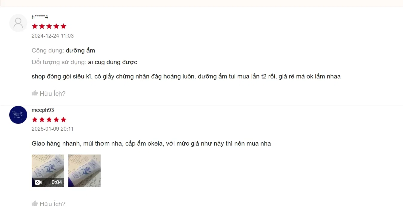 Đánh giá của khách hàng về kem dưỡng tay Reihaku Hatomugi (Nguồn: Internet) Đánh giá của khách hàng về kem dưỡng tay Reihaku Hatomugi (Nguồn: Internet)