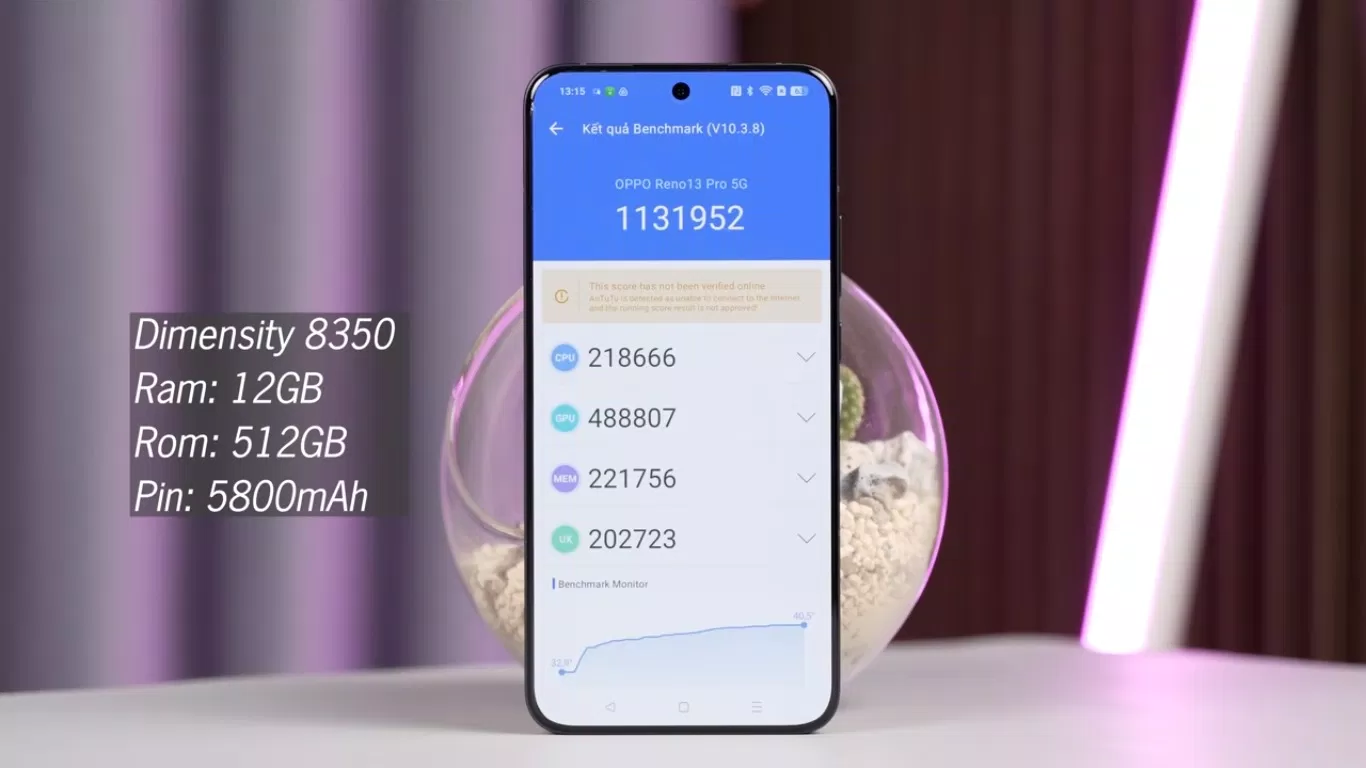 OPPO Reno 13 Pro được 1,1 triệu điểm Antutu (Ảnh: Internet)