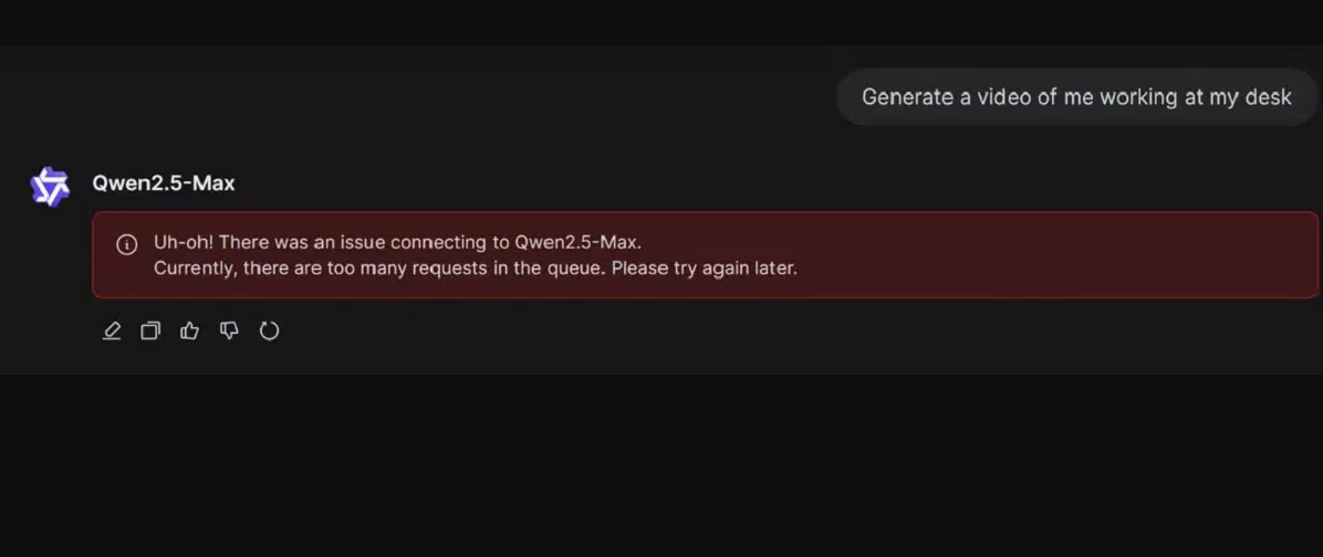 Qwen 2.5 Max gặp sự cố kết nối (Ảnh: Internet) Qwen 2.5 Max gặp sự cố kết nối (Ảnh: Internet)