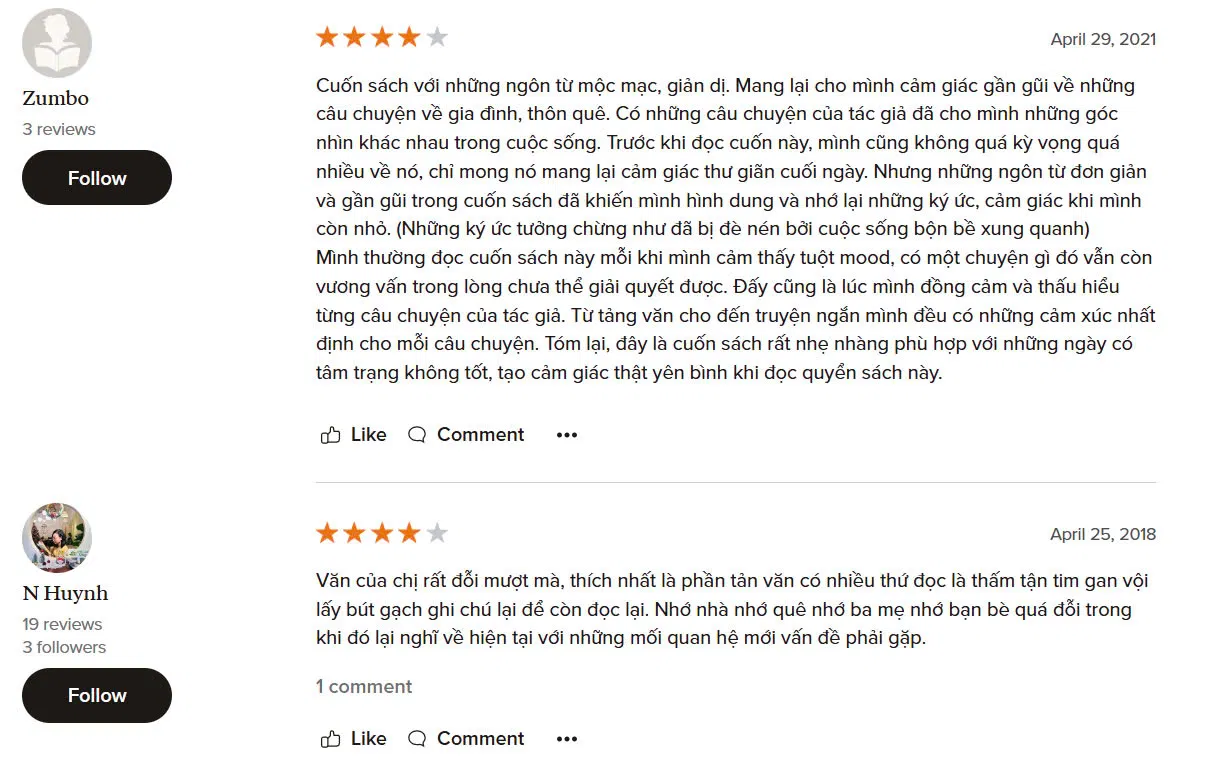 Cảm nhận của độc giả (Ảnh: Goodreads)