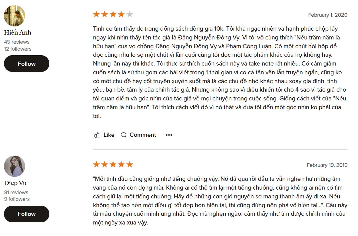 Cảm nhận của độc giả (Ảnh: Goodreads)