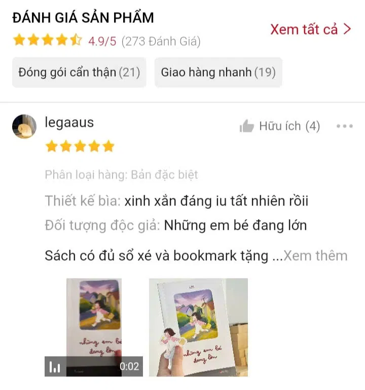 Đánh giá của người đọc trên shopee (Ảnh: Shopee)