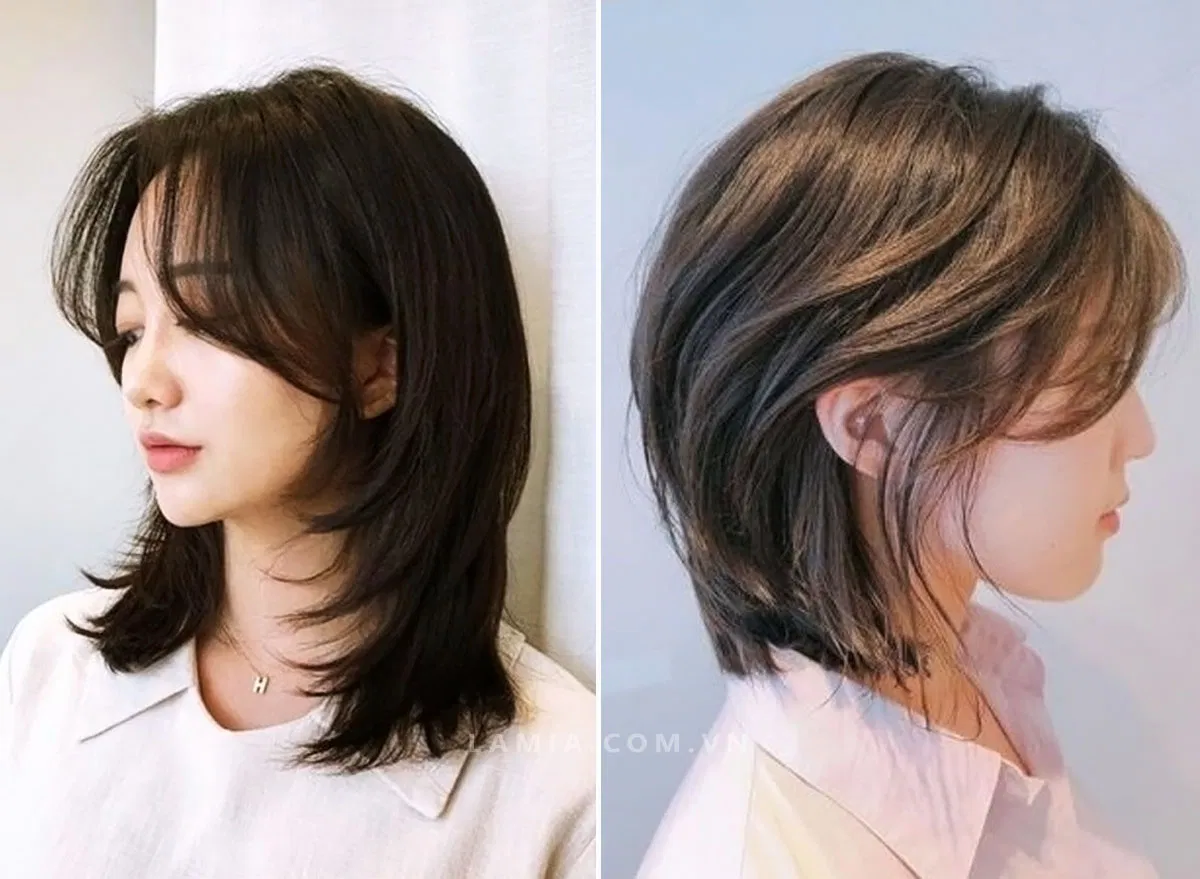 Kiểu tóc mullet layer nữ uốn cụp đuôi (Ảnh: Internet)