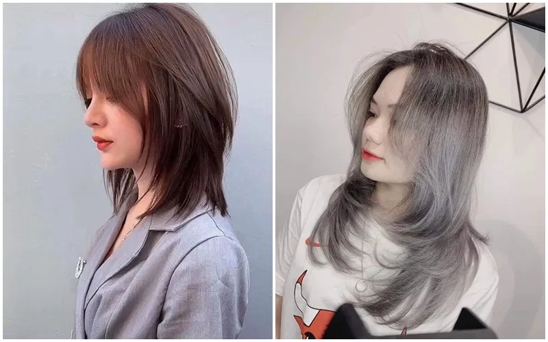 Kiểu tóc mullet layer nữ uốn cụp đuôi