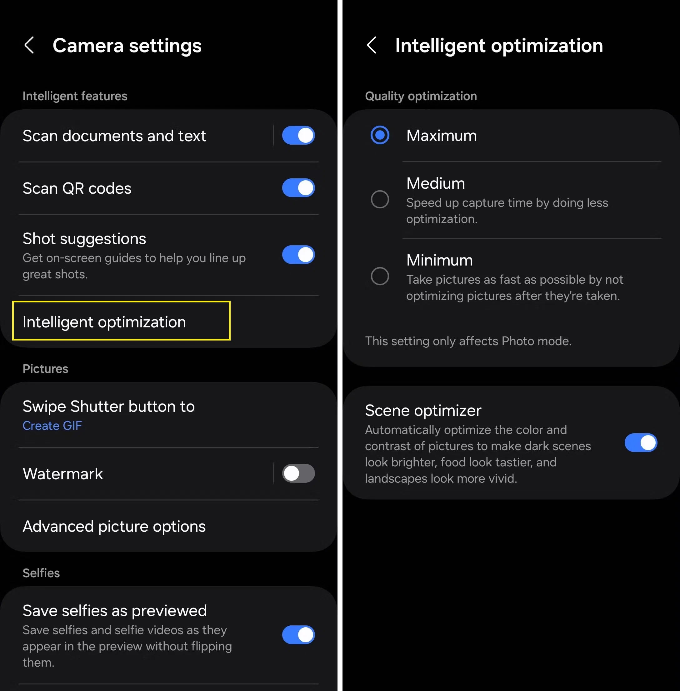 Tính năng tối ưu hóa cảnh của camera Samsung
