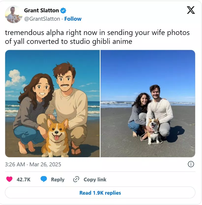 Người dùng trên mạng xã hội chia sẻ hình ảnh do AI tạo ra theo phong cách Ghibli (Ảnh: Internet)