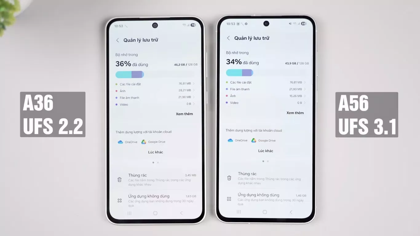 Tốc độ đọc ghi của Galaxy A36 và Galaxy A56 (Ảnh: Internet) Tốc độ đọc ghi của Galaxy A36 và Galaxy A56 (Ảnh: Internet)