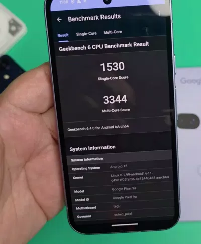 Pixel 9a có điểm số Geekbench lần lượt là 1530 điểm đơn nhân và 3344 điểm đa nhân, khá mạnh trong tầm giá (Ảnh: Internet) Pixel 9a có điểm số Geekbench lần lượt là 1530 điểm đơn nhân và 3344 điểm đa nhân, khá mạnh trong tầm giá (Ảnh: Internet)
