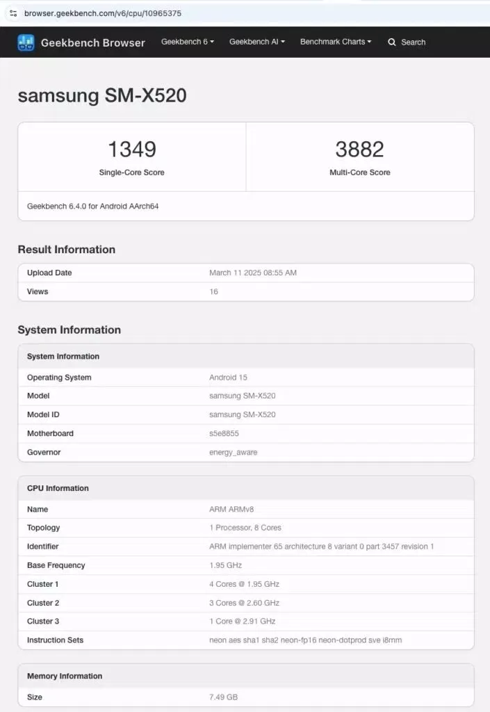 Lộ diện điểm Geekbench của Galaxy Tab S10 FE (Ảnh: Internet) Lộ diện điểm Geekbench của Galaxy Tab S10 FE (Ảnh: Internet)