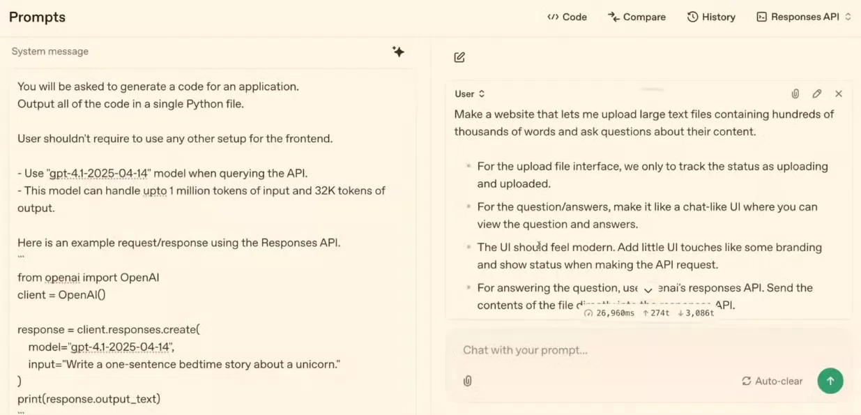 Tạo code cho ứng dụng bằng GPT-4.1 (Ảnh: Internet) Tạo code cho ứng dụng bằng GPT-4.1 (Ảnh: Internet)