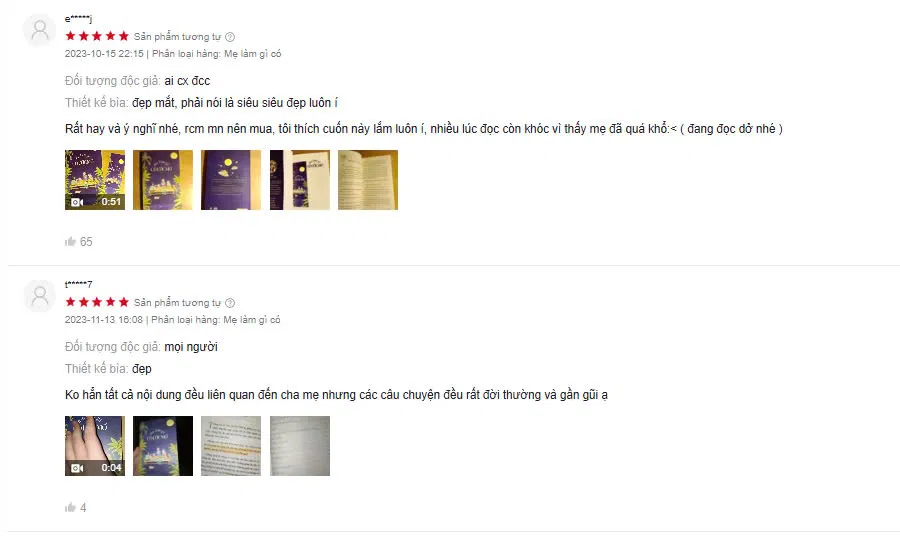 Cảm nhận của độc giả trên Shopee (Ảnh: Shopee)