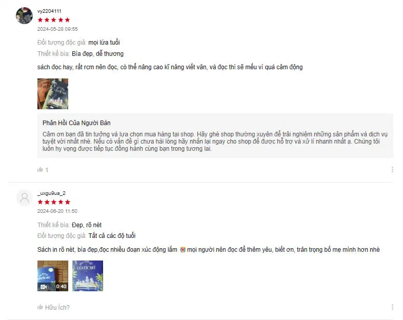 Cảm nhận của độc giả trên Shopee (Ảnh: Shopee)