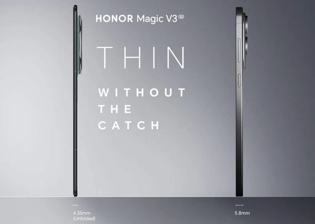 Honor Magic V3 sở hữu độ mỏng ấn tượng chỉ 4,35mm, còn Galaxy S25 Edge dày hơn với 5,8mm (Ảnh: Internet)