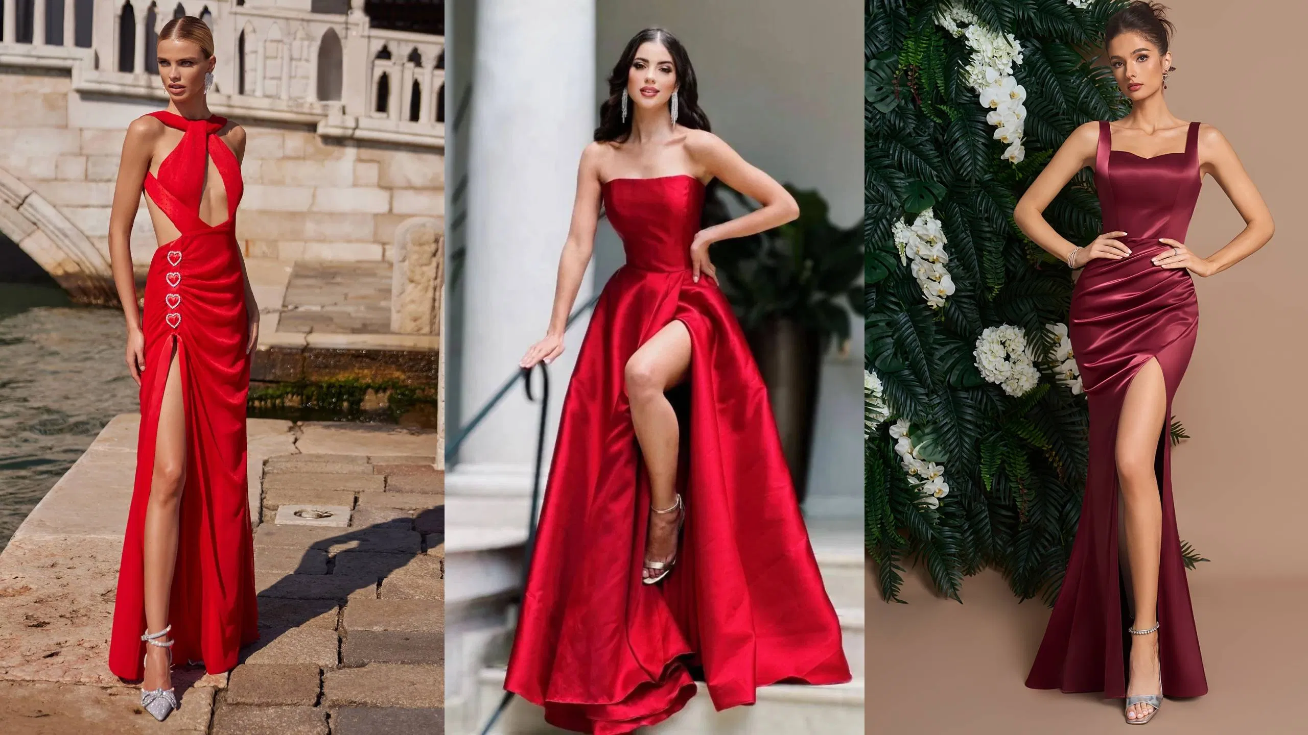 Váy đỏ phối giày bạc