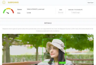 Deepware đang phân tích video để tìm dấu hiệu do AI tạo ra (Ảnh: Internet) Deepware đang phân tích video để tìm dấu hiệu do AI tạo ra (Ảnh: Internet)