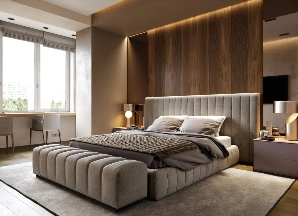 Đặt giường ở vị trí dễ tiếp cận từ cả hai bên, không chắn luồng sáng và tránh gần cửa ra vào để đảm bảo cảm giác an toàn và riêng tư