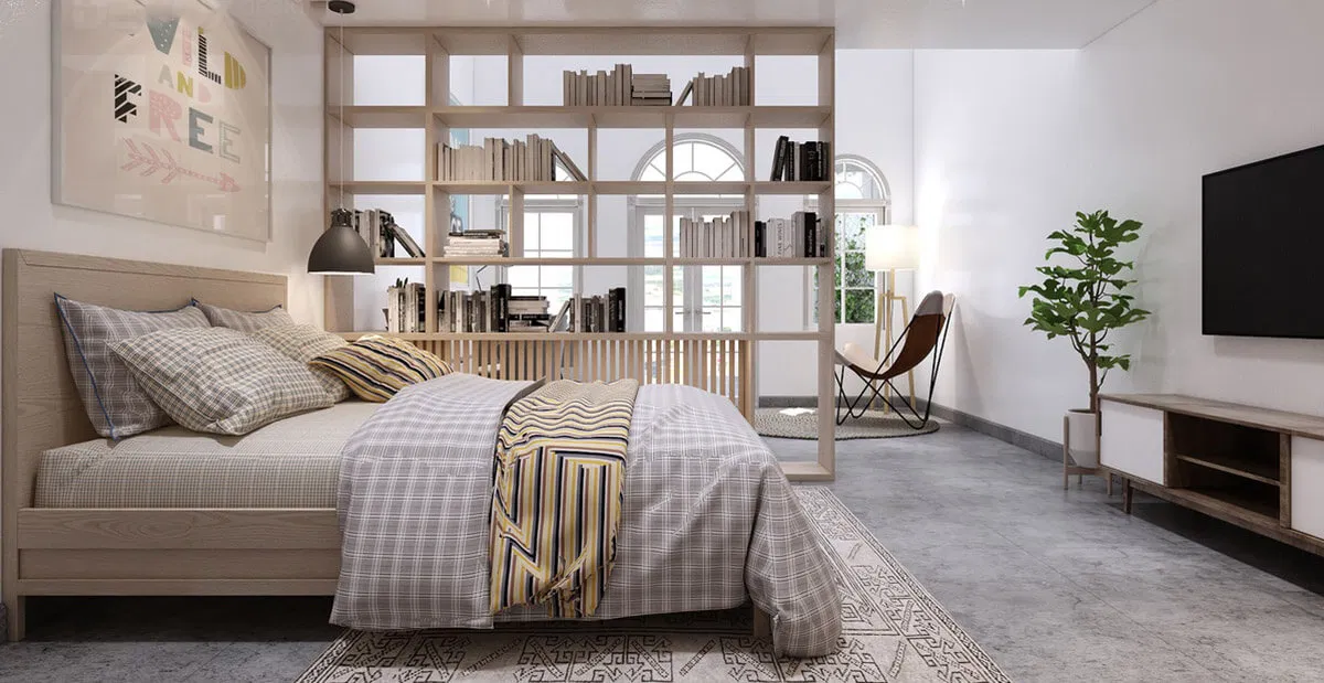 Dùng kệ sách làm vách ngăn