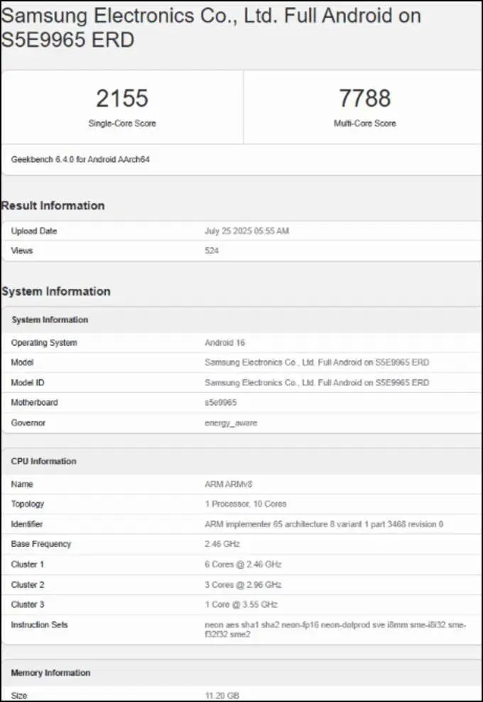 Điểm Geekbench của Exynos 2600 (Ảnh: Internet)