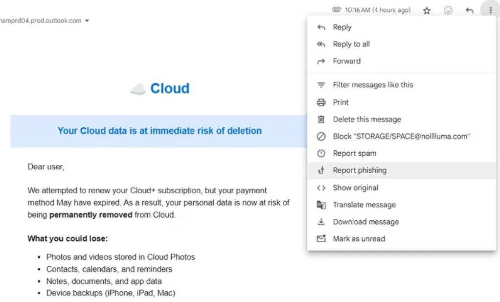 Báo cáo email lừa đảo trong Gmail (Ảnh: Internet) Báo cáo email lừa đảo trong Gmail (Ảnh: Internet)