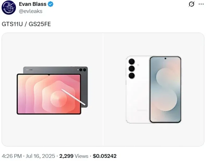 Hình ảnh bị rò rỉ của Galaxy Tab S11 Ultra và Galaxy S25 FE do Evan evleaks Blass chia sẻ (Ảnh: Internet)